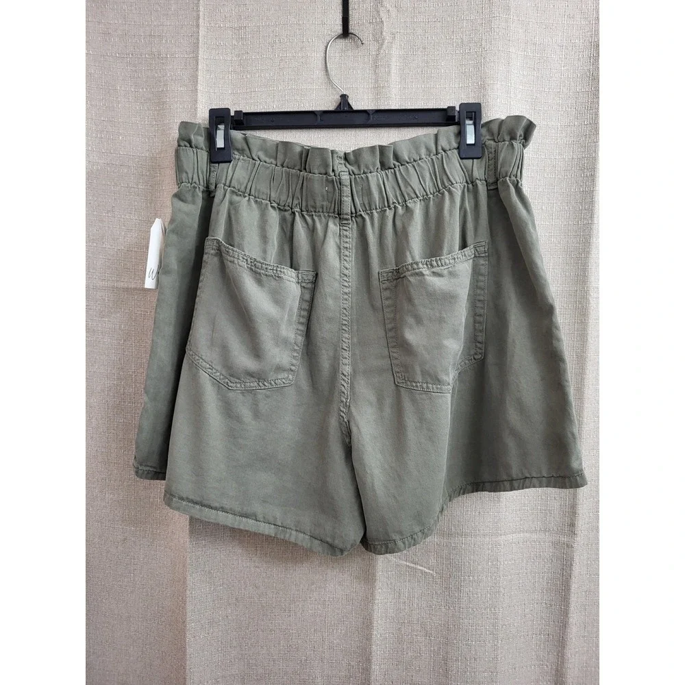 Wonderly Womens Olive Green Tencel Cotton Paperbag Waist Shorts Size 12R NEW